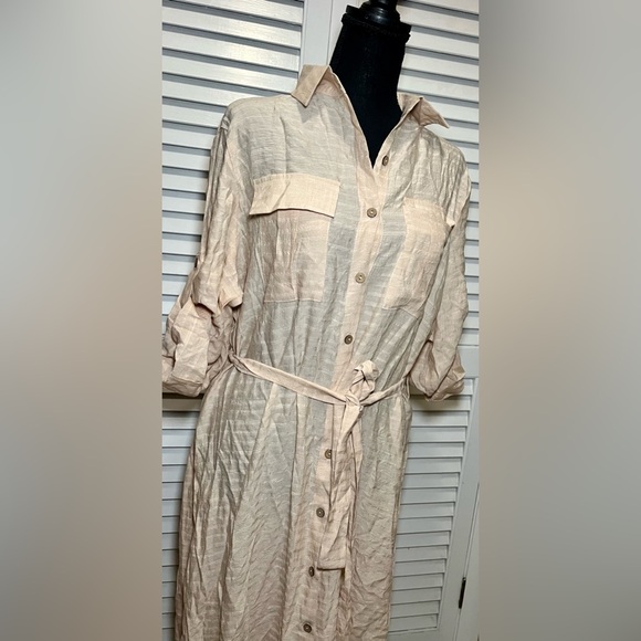 Women's Modern Swimsuit Cover Blouse Button Down Beige - Picture 3 of 7